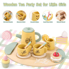 Podeddju wooden tea set dessert trays showcase colorful treats that inspire storytelling.