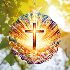 PODMemory cross wind spinner hanging outdoors adds color to your garden decor