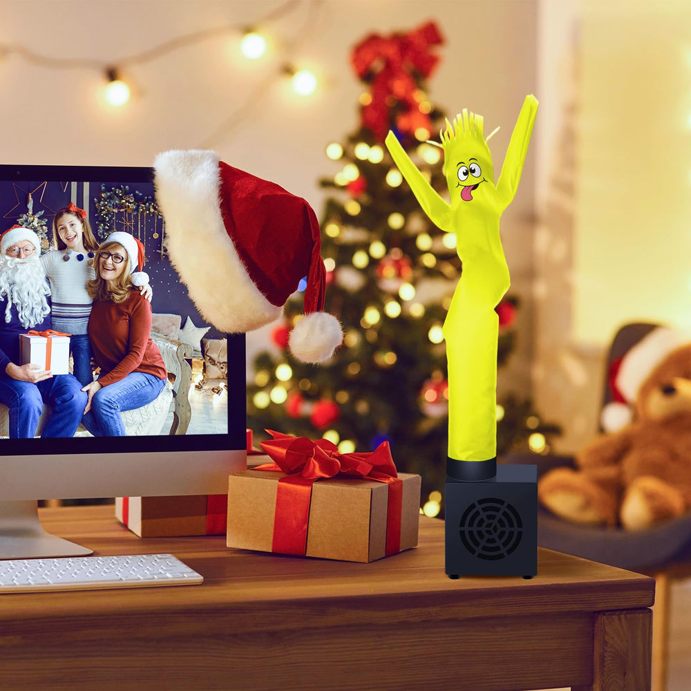 Poen dancing motion inflatable tube man brightens breaks with playful waves.