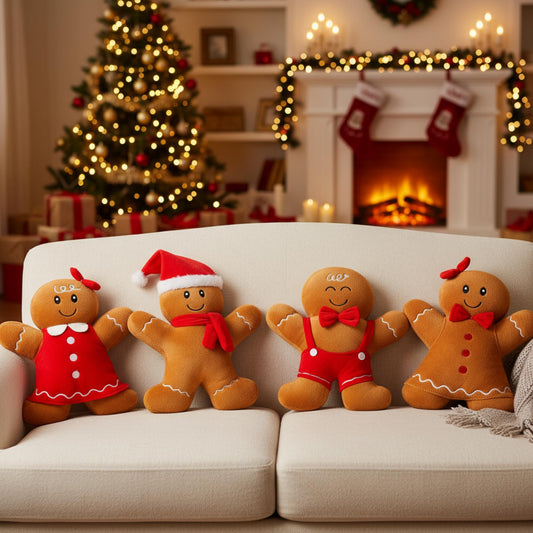 Poen gingerbread man pillow front view shows true-to-life holiday color for decor