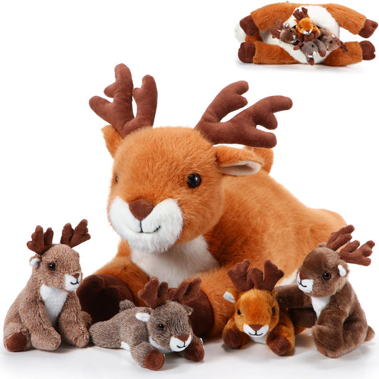 Poen Plush Deer mother 16-inch lying, ideal for bedtime cuddling and comfort.