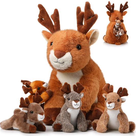 Poen plush deer mother 16-inch with zipper tummy for playful storage.