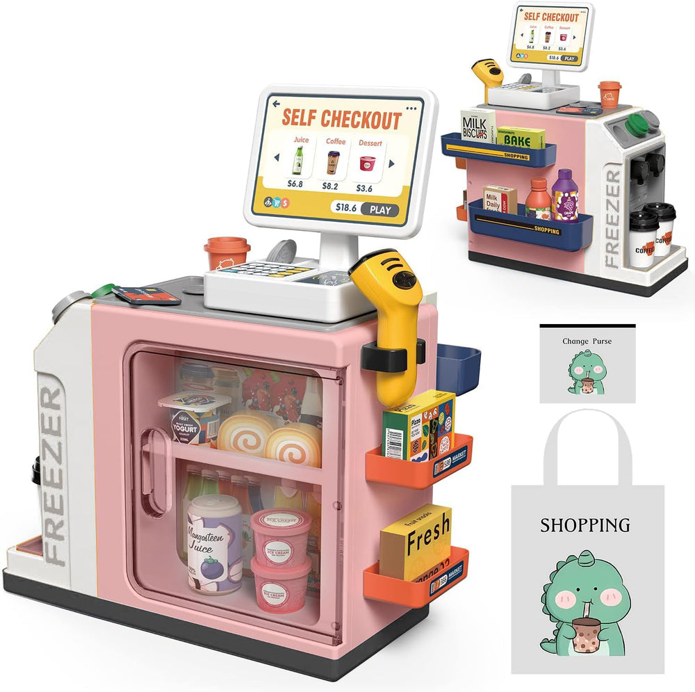 POFJOEQ cash register coffee feature enhances imaginative play.