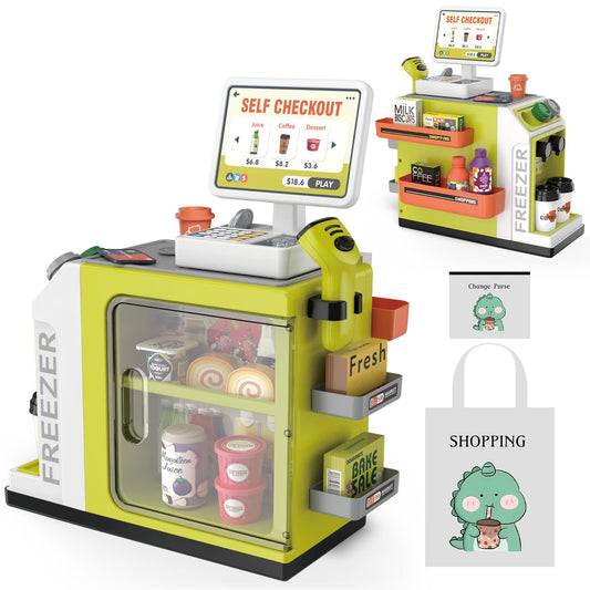 POFJOEQ cash register playset with pretend money and calculator for kids