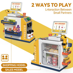 POFJOEQ scanner and drawer illustrate real-world flow during pretend shopping.