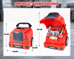 POFJOEQ engine toy includes storage space for accessories.