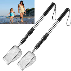 POILKMNI shark tooth sifter set ready for beach treasure hunting with extendable, comfortable grip.