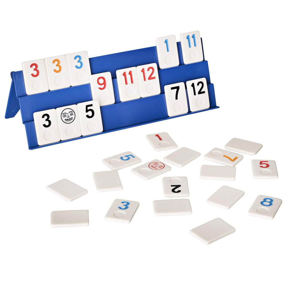 Point Games Classic Rummy Cube racks displayed in a neat three-tier setup.