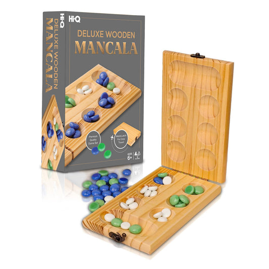 Point Games Hi-Q solid wood deluxe Mancala folding board, classic strategy on the go.