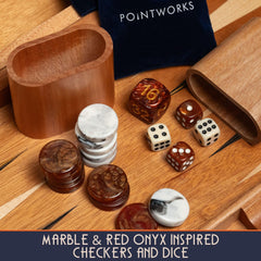 Pointworks rounded acrylic dice set complements the premium look.