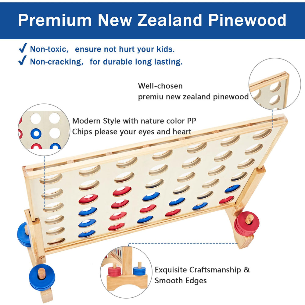 Pointyard giant 4-in-a-row chips in red and blue for competitive rounds.