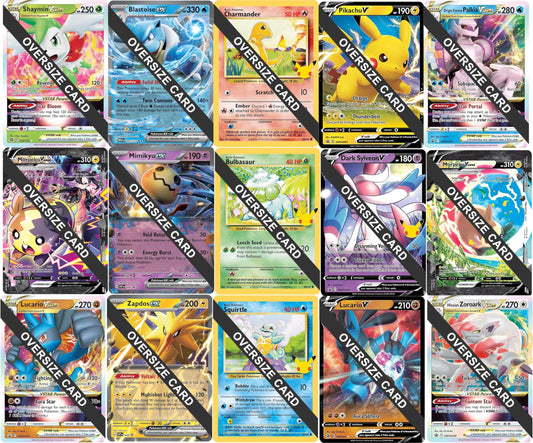 Pokémon jumbo oversize cards: a random non-duplicate selection for display and collection.