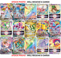 Pokémon bundle shows five unique cards, no duplicates for a clean collection.