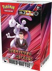 Pokémon Destined Rivals Build & Battle Box packs art highlights four booster packs for instant battles.