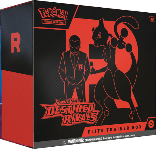 Pokémon Destined Rivals ETB shows nine booster packs ready for play.