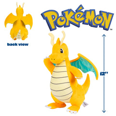 Pokémon Dragonite plush, side view, ideal for travel and hugs
