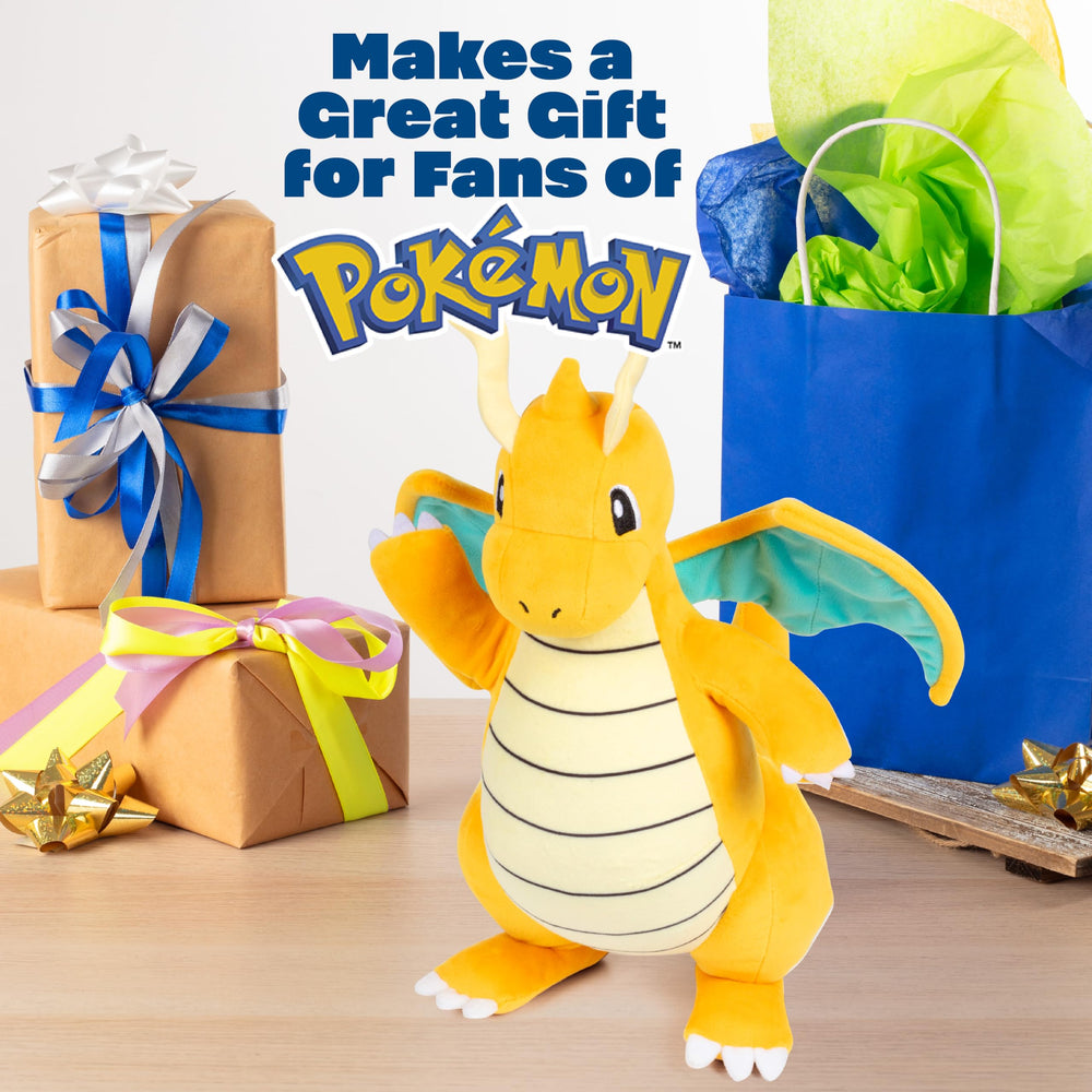 Pokémon Dragonite plush official license stamp, trusted quality for collectors and kids