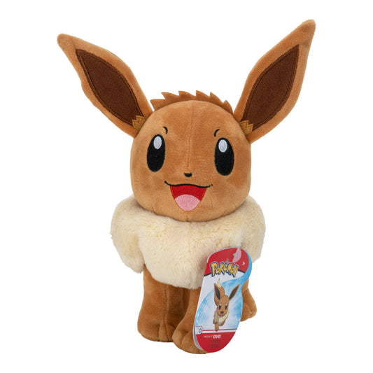 Pokémon Eevee plush front view, ultra-soft fur for cuddling