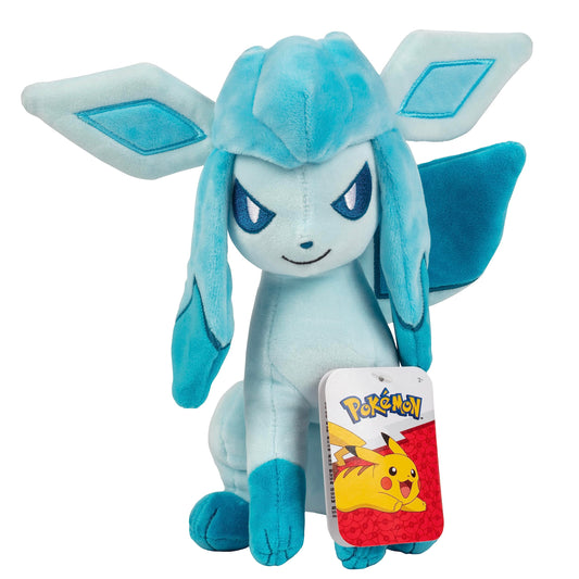 Pokemon Glaceon plush 8in face detail for cuddling.