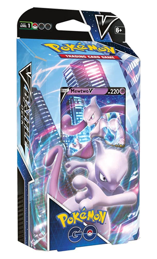 Pokémon GO Mewtwo V Battle Deck box front for quick setup and on-the-go play.