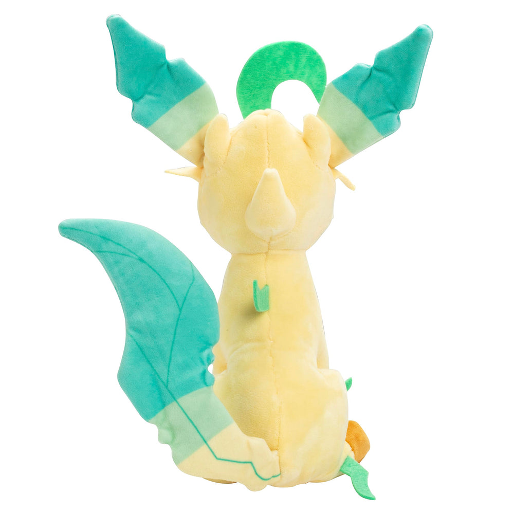Leafeon plush in hand demonstrates travel-friendly, handheld size.