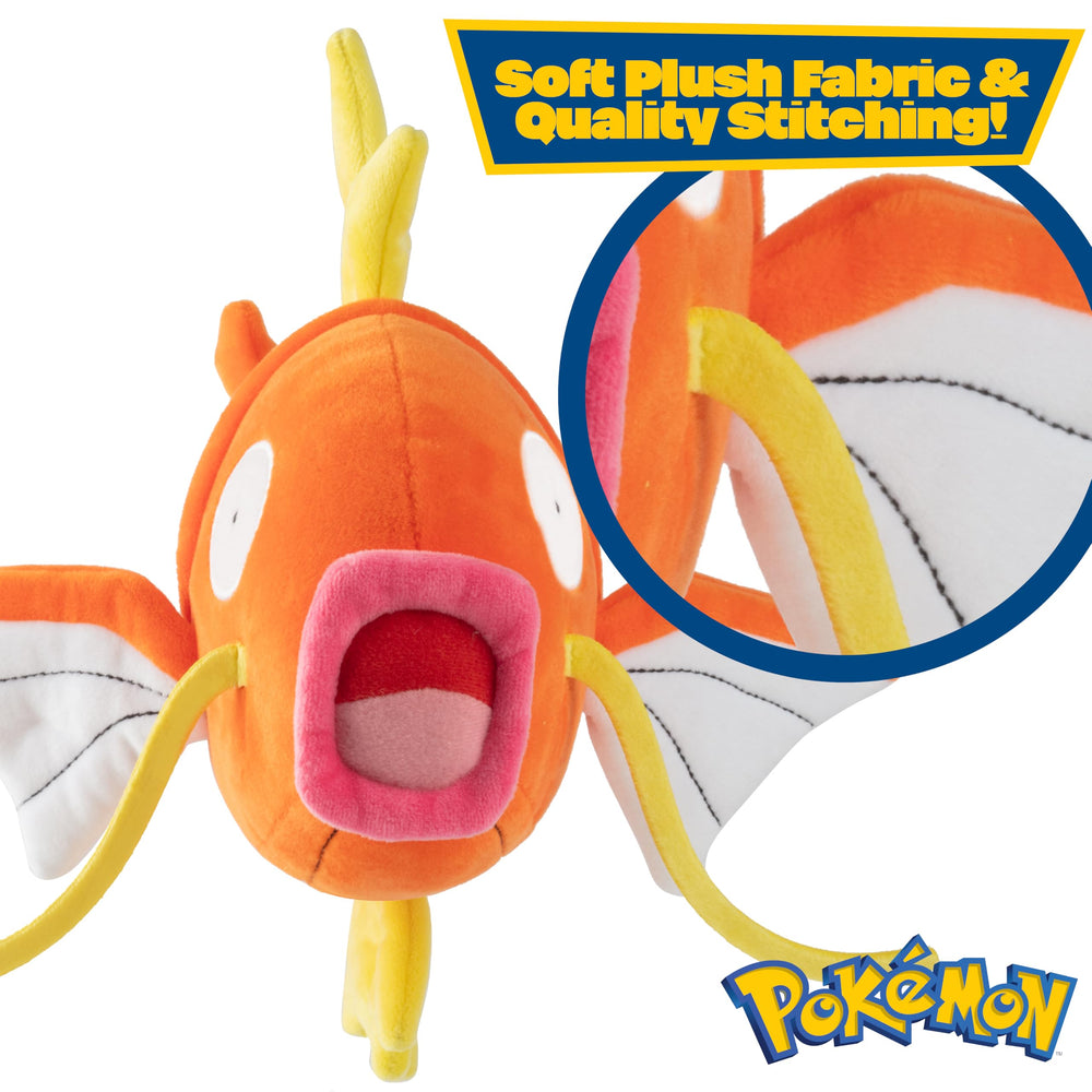 Pokémon Magikarp plush close-up fabric detail, showcasing high-quality material