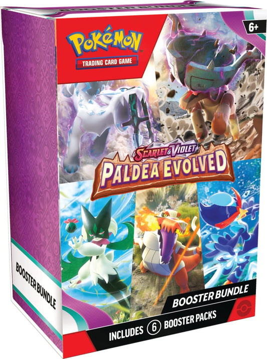 Pokemon Paldea Evolved booster bundle front view enhances collection variety.