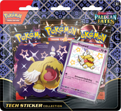 Pokemon Paldea Fates tech sticker on a laptop, adds bold personalization and collectible flair.