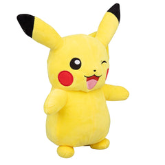 Pikachu plush with ears and wink invites playful photos and hugs.
