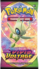 Pokemon SAS4 Vivid Voltage Booster Pack packaging close-up showing the logo and online code access.