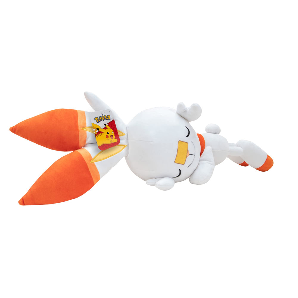 Pokémon Scorbunny 18in sleeping plush with soft fabric for cozy cuddles.