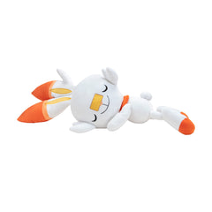 Travel-ready Scorbunny plush stays comfy on car trips.