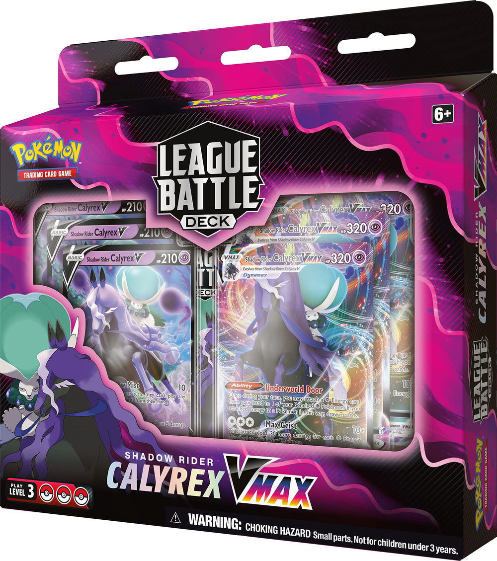 Shadow Rider Calyrex VMAX foil card glows under light for dramatic play moments.