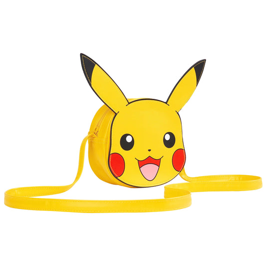 Pokémon Pikachu 3D crossbody bag front view in bright yellow.