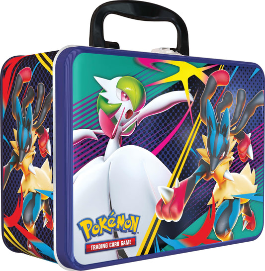 Pokémon TCG Collector Chest Fall 2025 front view, durable metal case for secure card storage.