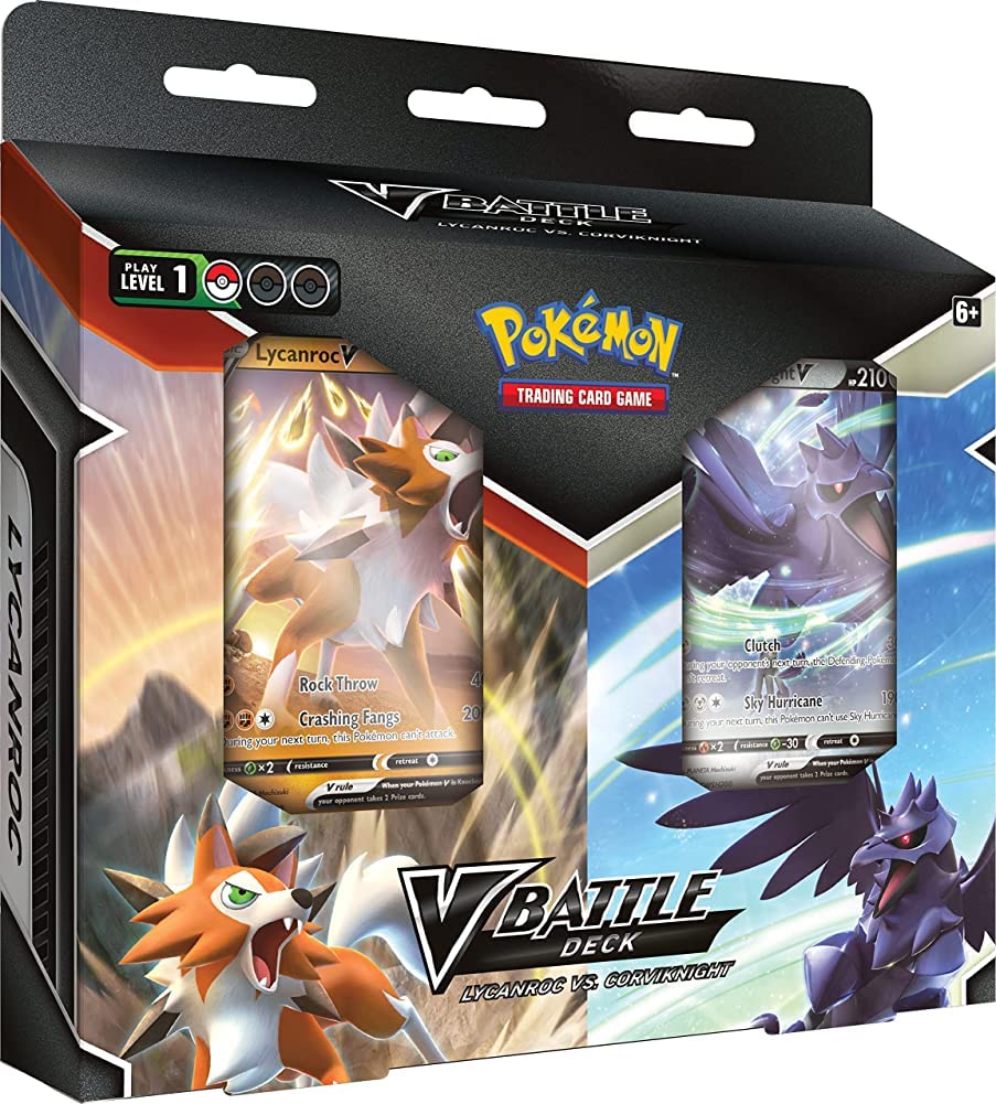 Pokémon TCG Lycanroc vs Corviknight cover art with two ready-to-play decks.