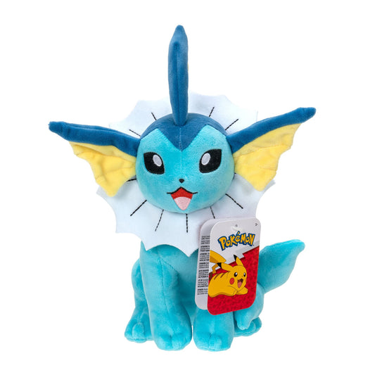 Pokémon Vaporeon 8-inch plush front view, soft cuddle buddy for playtime.