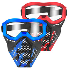 POKONBOY blue tactical mask with goggles for eye protection during outdoor play.