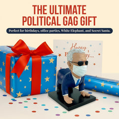 Political Satire Biden face mask detail adds cheeky collectible touch.