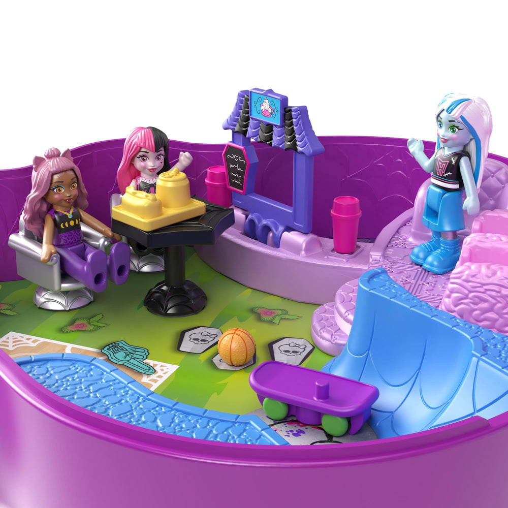 Polly Pocket Monster High playset skullete exterior with spooky chic look and compact reveal.
