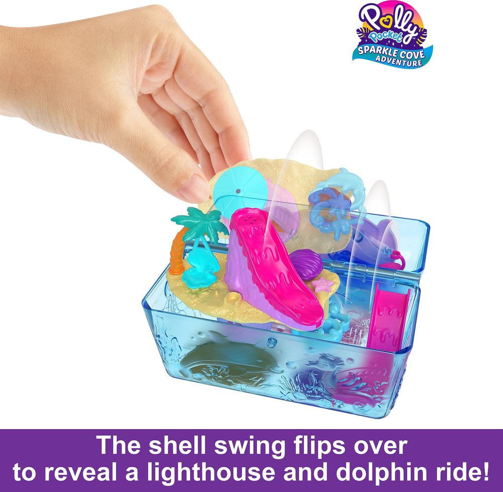 Polly Pocket Sparkle Cove water slide in action with splashy play.
