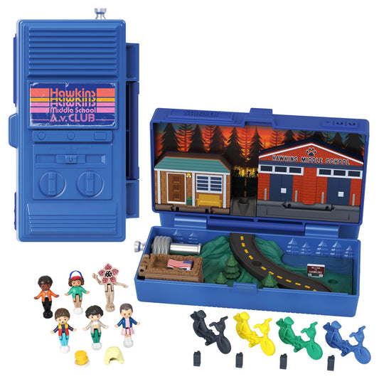 Polly Pocket Stranger Things playset with walkie-talkie exterior invites imaginative play.