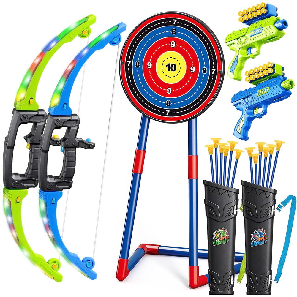 Polokping LED archery bows glow for nighttime target practice.