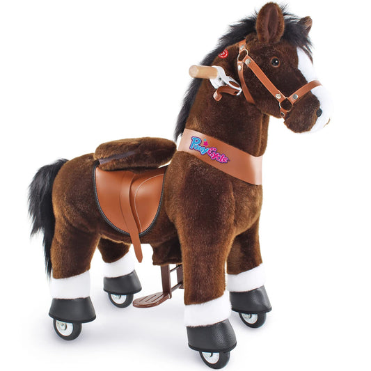 PonyCycle ride-on horse in chocolate brown for kids, safe indoor and outdoor play.