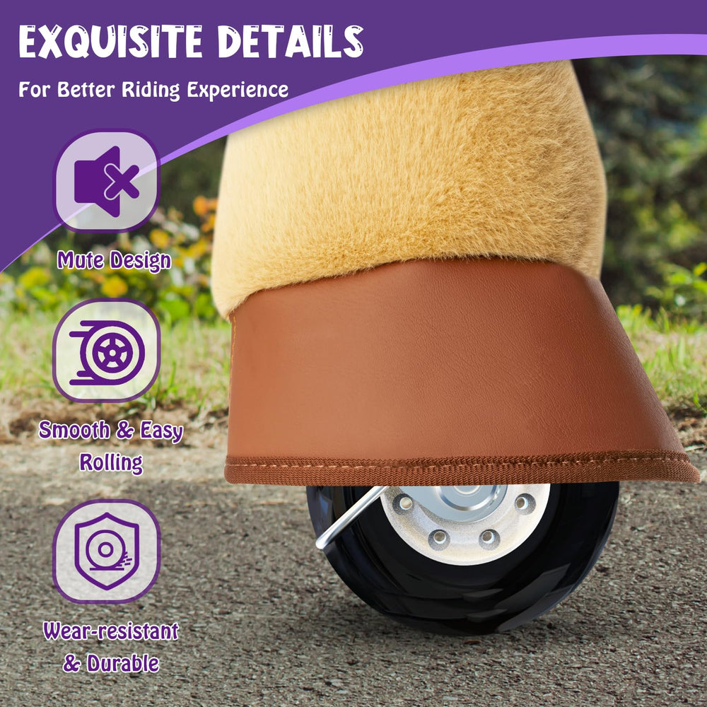 PonyCycle ride-on horse plush finish; soft, durable surface for cozy riding.