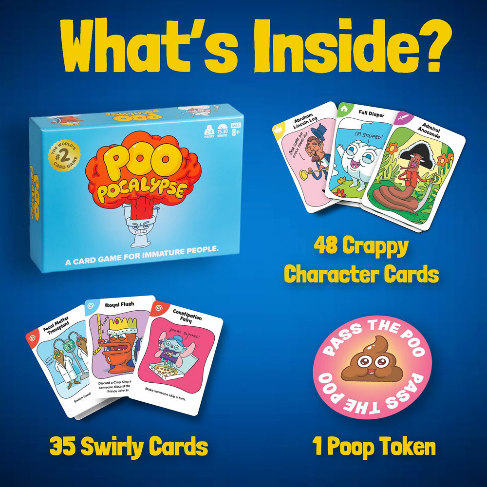 Poo Pocalypse family game night setup for 2-4 players.