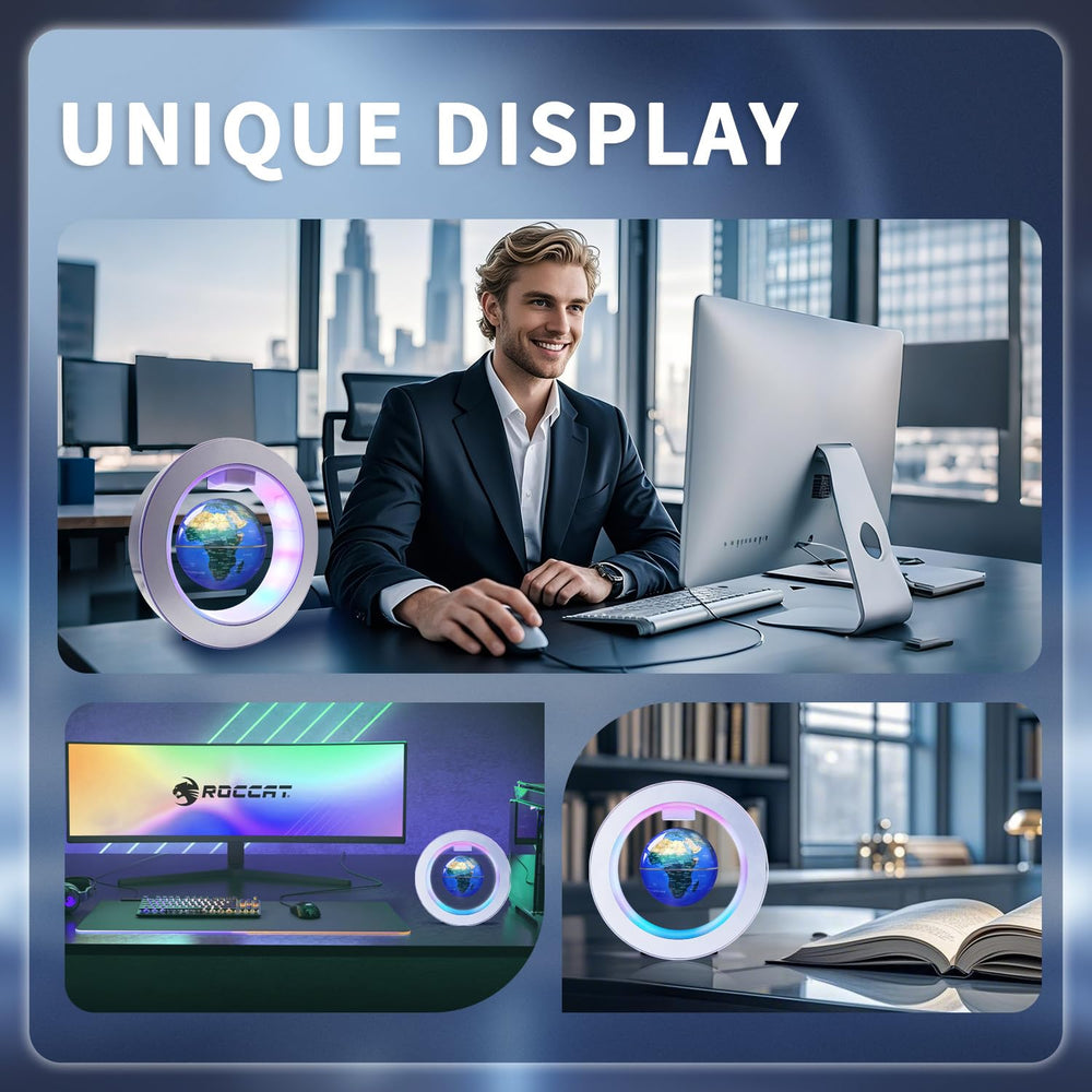 Poojaed touch-switch lighting enhances the levitating globe experience.