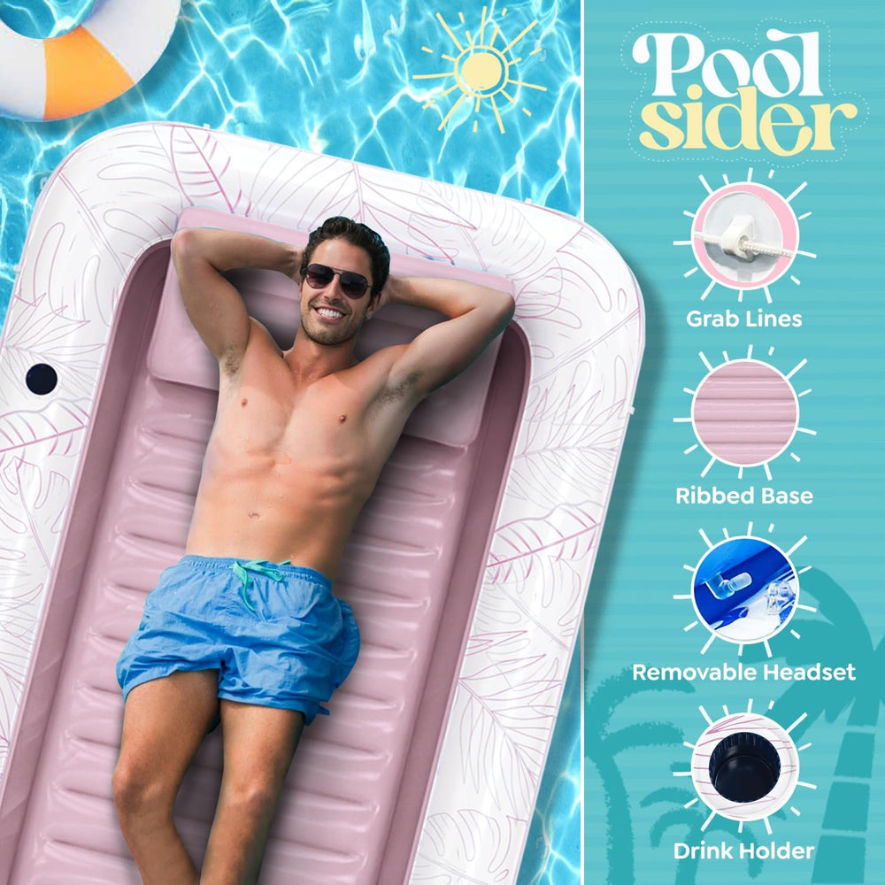 POOLSIDER detachable pillow provides neck support for extended poolside lounging