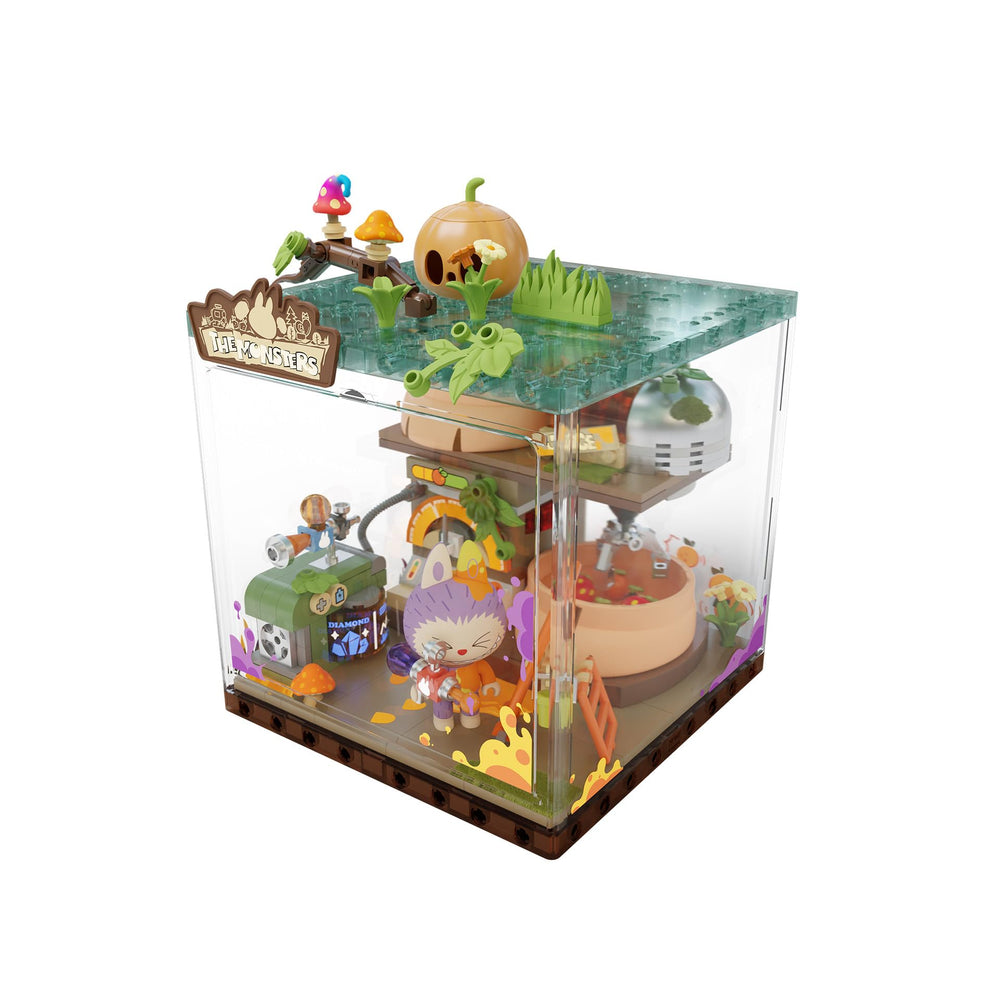 POP MART Labubu building pieces arranged for interactive construction
