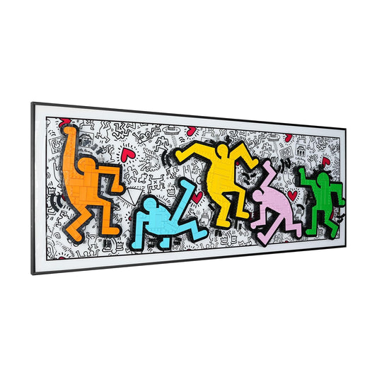 popbricks display board for 31216 dancing figures showing wall-ready layout